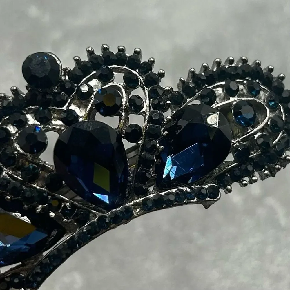 Navy Blue Rhinestones Barrette Hair Clip Accessory